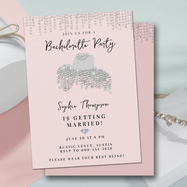 Invitación Purpurina Gorra Diamante de imitación de Cowgirl d (glitz glam bachelorette party theme sparkle glitter cowgirl hat pink white elegant unique original )
