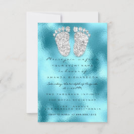 Invitación Purpurina gotea Bebé gris azul Pies de ducha