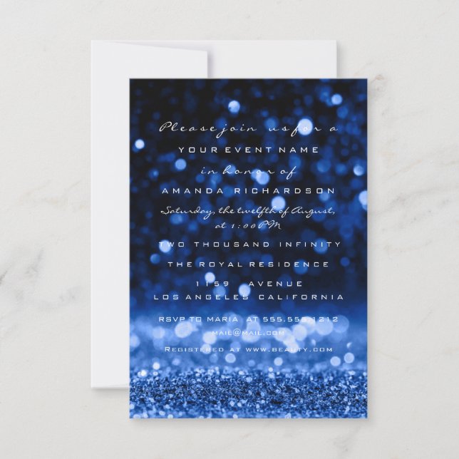 Invitación Purpurina gotea Boda de la Marina Azul dulce de no (Anverso)