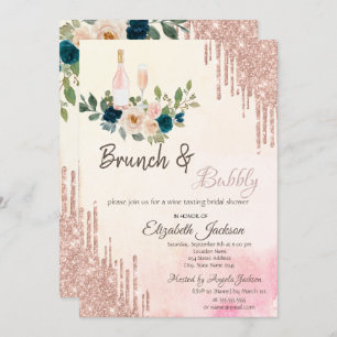 Invitación Purpurina gotea ducha Brunch & Bubbly Bridal Showe