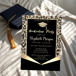 Invitación Purpurina Grad Cap,Graduación de Leopardo Purpurin