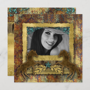 Invitación Purpurina Grad Gold Vintage Horse Western Photo