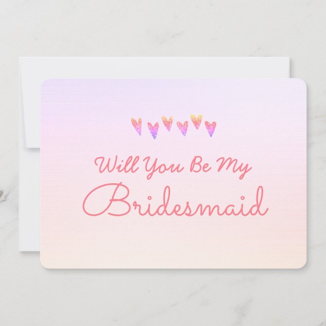 Invitación Purpurina Gradation Heart Will You Be My Bridesmai (Anverso)