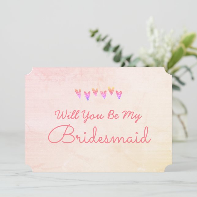 Invitación Purpurina Gradation Heart Will You Be My Bridesmai (Anverso de pie)