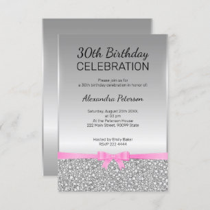 Invitación Purpurina gris 30 cumpleaños