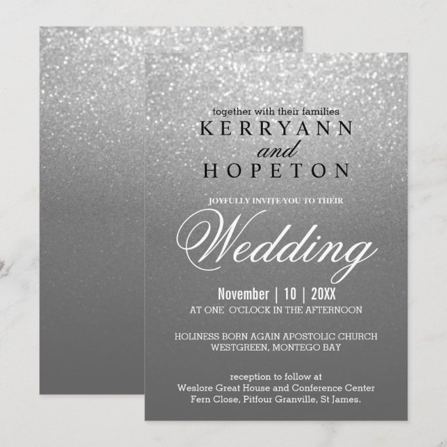 Invitación Purpurina Gris e SIlver (Anverso / Reverso)