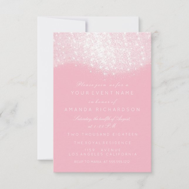 Invitación Purpurina Gris Gris Blanco Pega Blanco Elegante (Anverso)