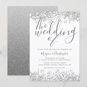 Invitación Purpurina gris plateado Boda elegante moderno