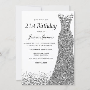 Invitación Purpurina gris plateado Mujeres Fiesta 21º cumplea