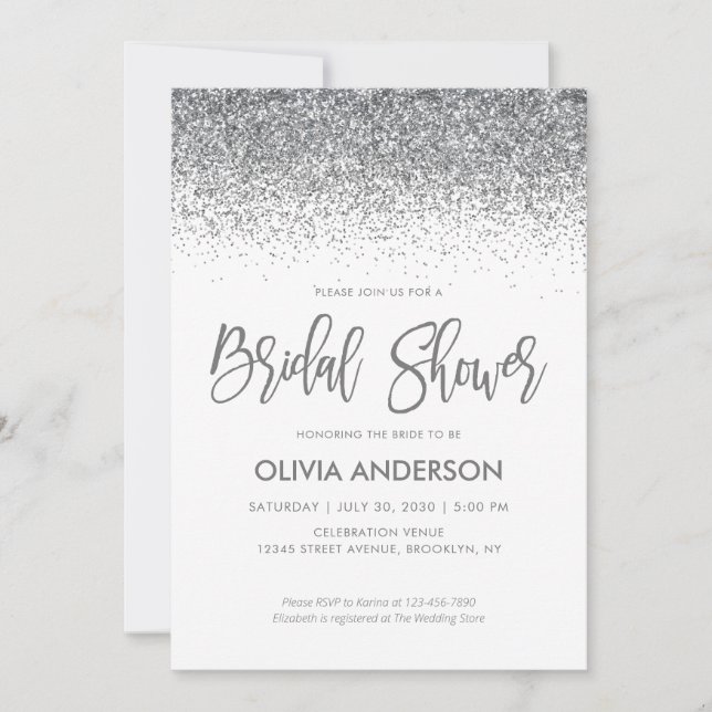 Invitación Purpurina gris plateado Sparkle Confetti Bridal Sh (Anverso)