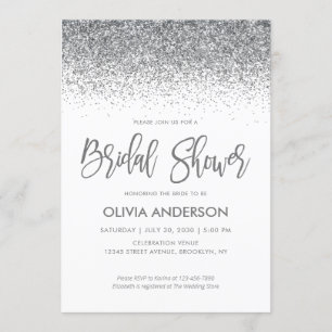 Invitación Purpurina gris plateado Sparkle Confetti Bridal Sh