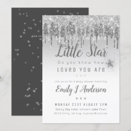 Invitación Purpurina gris plateado TWINKLE STAR Baby Shower