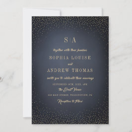 Invitación Purpurina Gris y Oro Sofisticado boda Monograma