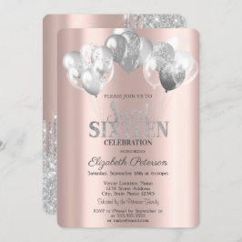 Invitación Purpurina Guay Silver Drips Balloons Sweet 16