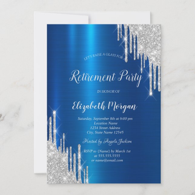 Invitación Purpurina Guay Silver perfora metal azul (Anverso)