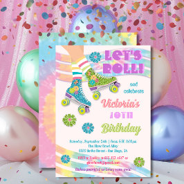 Invitación Purpurina Hippie Retro de patinaje sobre patines