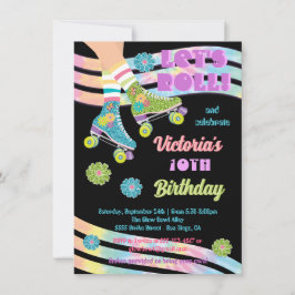 Invitación Purpurina Hippie Retro de patinaje sobre patines