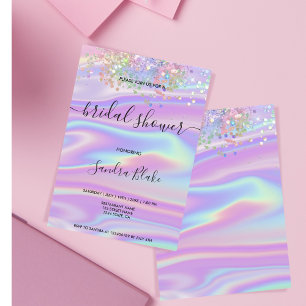 Invitación Purpurina holográfico arco iris conduce ducha de n