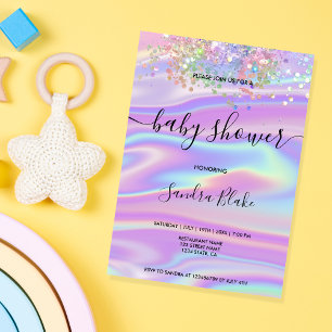 Invitación Purpurina holográfico arcoiris gotea en Baby Showe