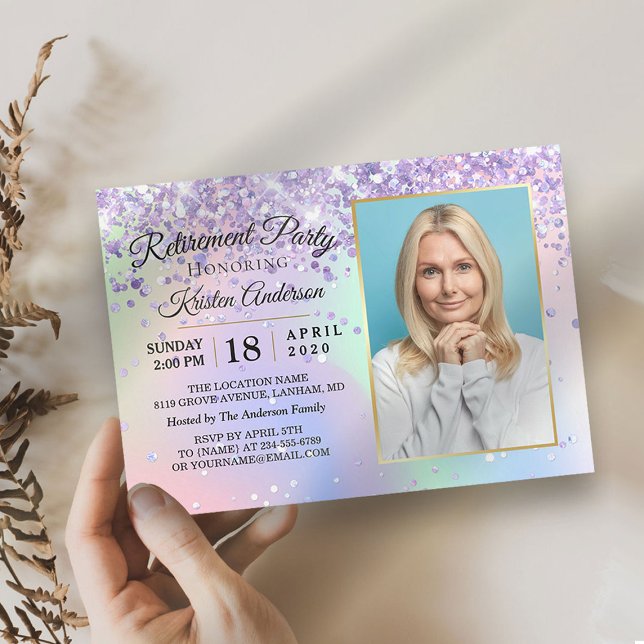 Invitación Purpurina Holográfico Sparkly Gold Retirement Fies (Subido por el creador)