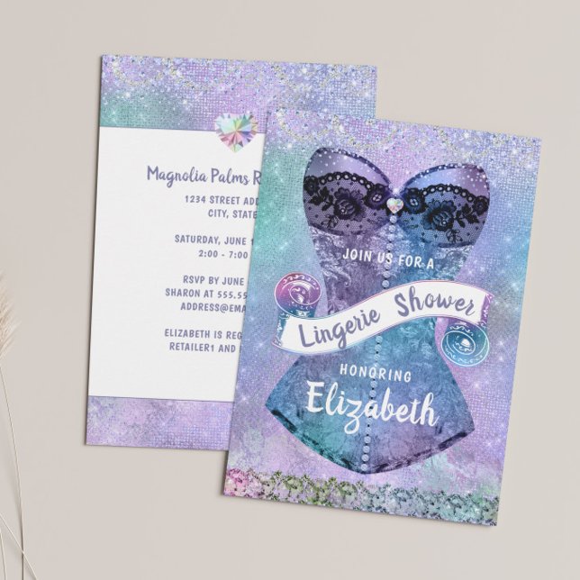 Invitación Purpurina Lace Corset Lingerie Bridal Shower (Subido por el creador)