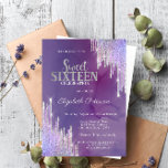 Invitación Purpurina Lavander Moderno gotea dulce violeta 16<br><div class="desc">Moderno,  moda y glamuroso Dulce 16 con goteo purpurina en un fondo violeta.</div>