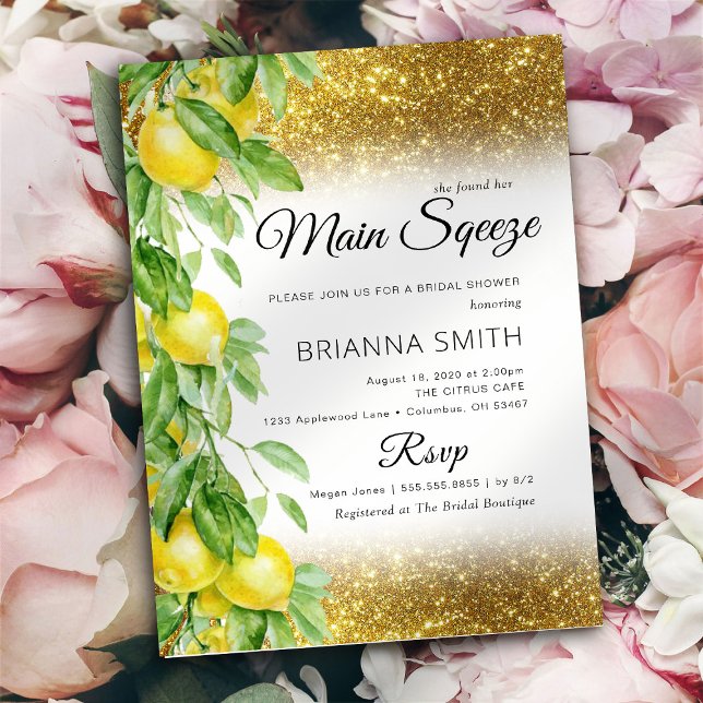 Invitación Purpurina Lemon Gold Elegant Bridal Shower (Subido por el creador)