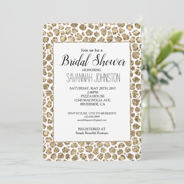Invitación Purpurina Leopard Bridal Shower (Anverso de pie)