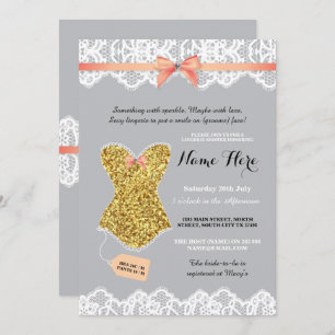 Invitación Purpurina Lingerie Shower Bridal Gold Coral Invita