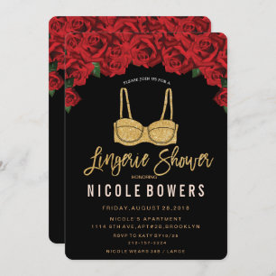 Invitación Purpurina Lingerie Shower Red Roses