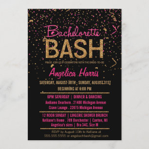 Invitación Purpurina Look Confetti Bachelorette Party Shower