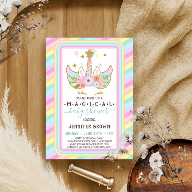 Invitación Purpurina mágico de unicornio tira raya (Subido por el creador)