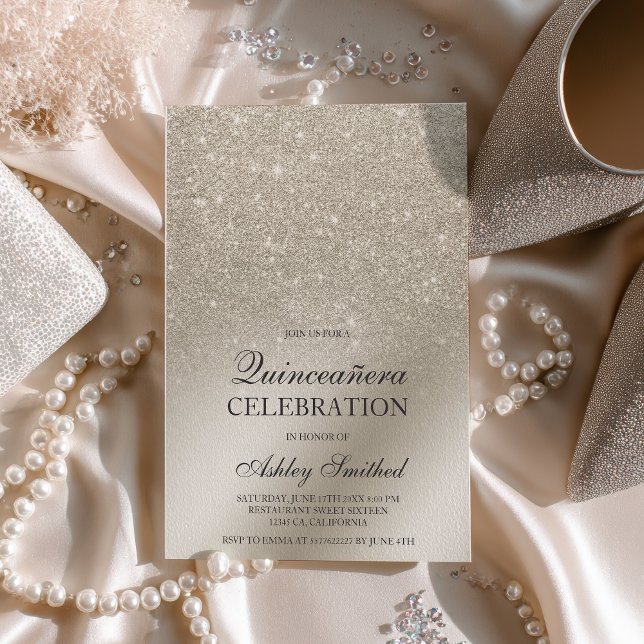 Invitación purpurina marfil Relieve metalizado metálico oscur (ivory glitter ombre metallic foil Quinceañera Invitation)