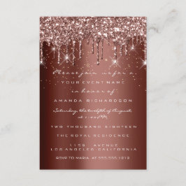 Invitación Purpurina marrón gotea Rosa Cumpleaños Confetti de
