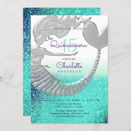 Invitación Purpurina Mermaid Quinceanera Cumpleaños