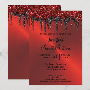 Invitación Purpurina metálico rojo dulce dieciséis