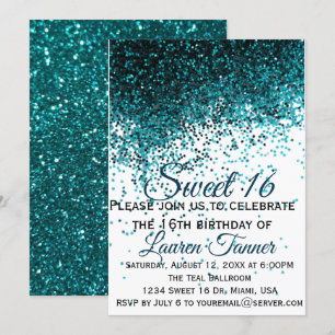 Invitación purpurina metálico verde azulado dulce 16 invitaci