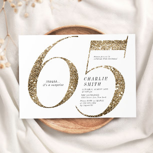 Invitación Purpurina minimalista de imitación de oro 65 años