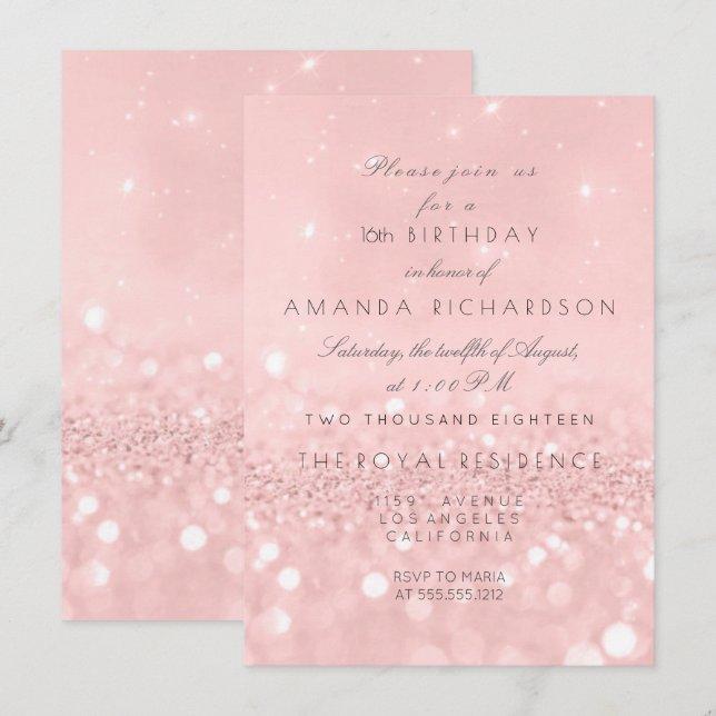 Invitación Purpurina mínimo Pastel Rosa Rosa Dorada de Cumple (Anverso / Reverso)