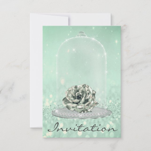 Invitación Purpurina Mint Green Tiffany Rosa de diamantes Dul (Anverso)
