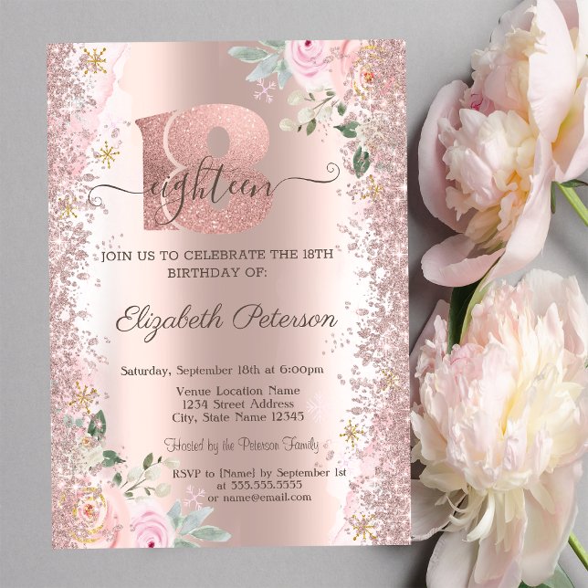 Invitación Purpurina moderno Confetti Rosa Oro 18 cumpleaños (Subido por el creador)