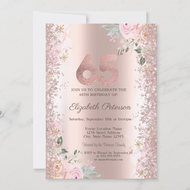 Invitación Purpurina moderno Confetti Rosa Rosas de oro 65 (Anverso)