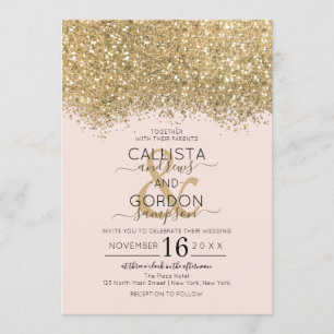 Invitación Purpurina moderno de lujo dorado  rosa Confetti Bo