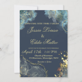 Invitación Purpurina moderno de Navy Gold