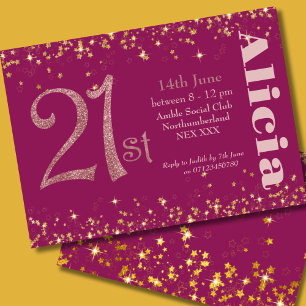 Invitación Purpurina moderno Fiesta 21 cumpleaños elegante Ty