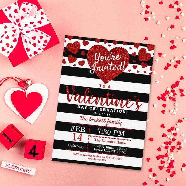 Invitación Purpurina moderno Fiesta El día de San Valentín de (Subido por el creador)