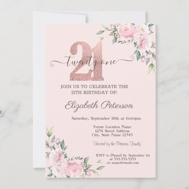 Invitación Purpurina moderno gotea oro Rosa 21 cumpleaños Inv (Anverso)