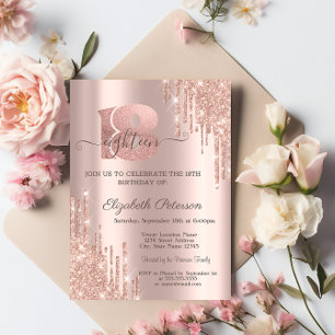 Invitación Purpurina moderno gotea oro Rosa Oro 18 cumpleaños
