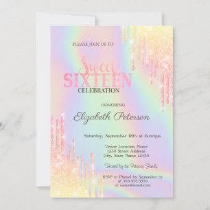 Invitación Purpurina moderno goteo Holográfico dulce 16