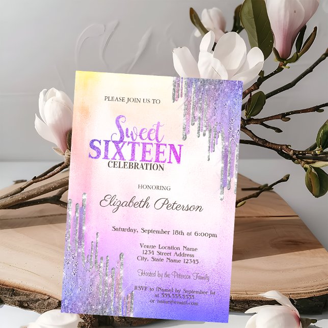 Invitación Purpurina moderno goteo Ombre dulce metálico 16 (Subido por el creador)